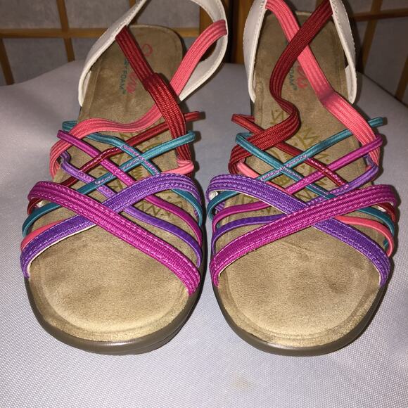 Skechers Sandals Women Parallel Crossed Wires Strappy Multicolor Wedge Heel READ - Picture 3 of 10